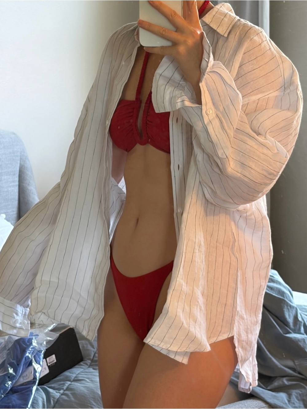 NEW H&M Red Bandeau Halter Bikini Set
